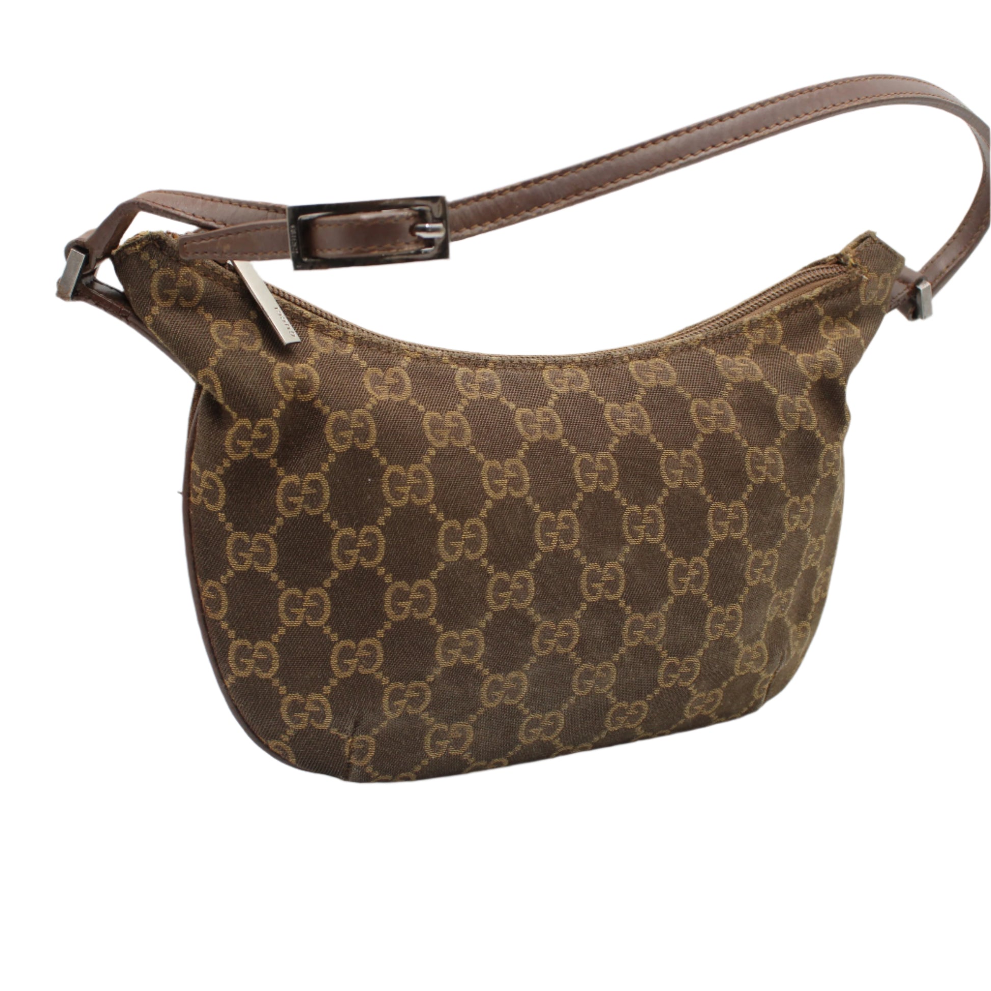 Gucci Brown GG Monogram Canvas Leather Shoulder Bag side
