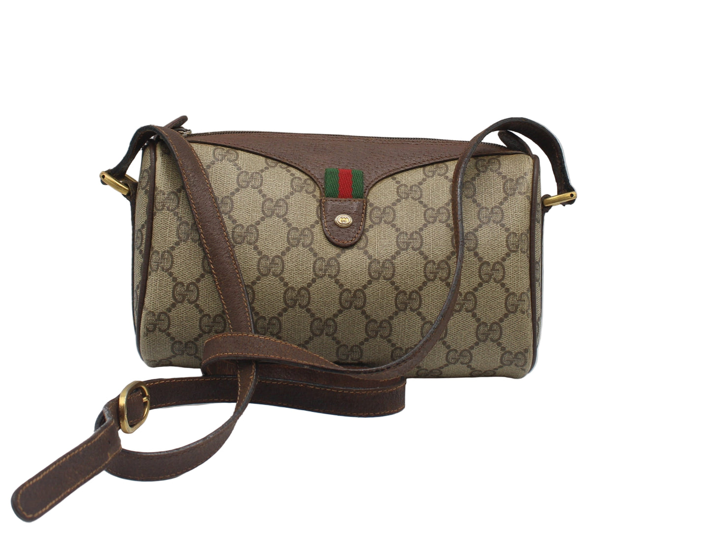 Gucci Brown GG Supreme Coated Canvas Leather Trim Crossbody Bag