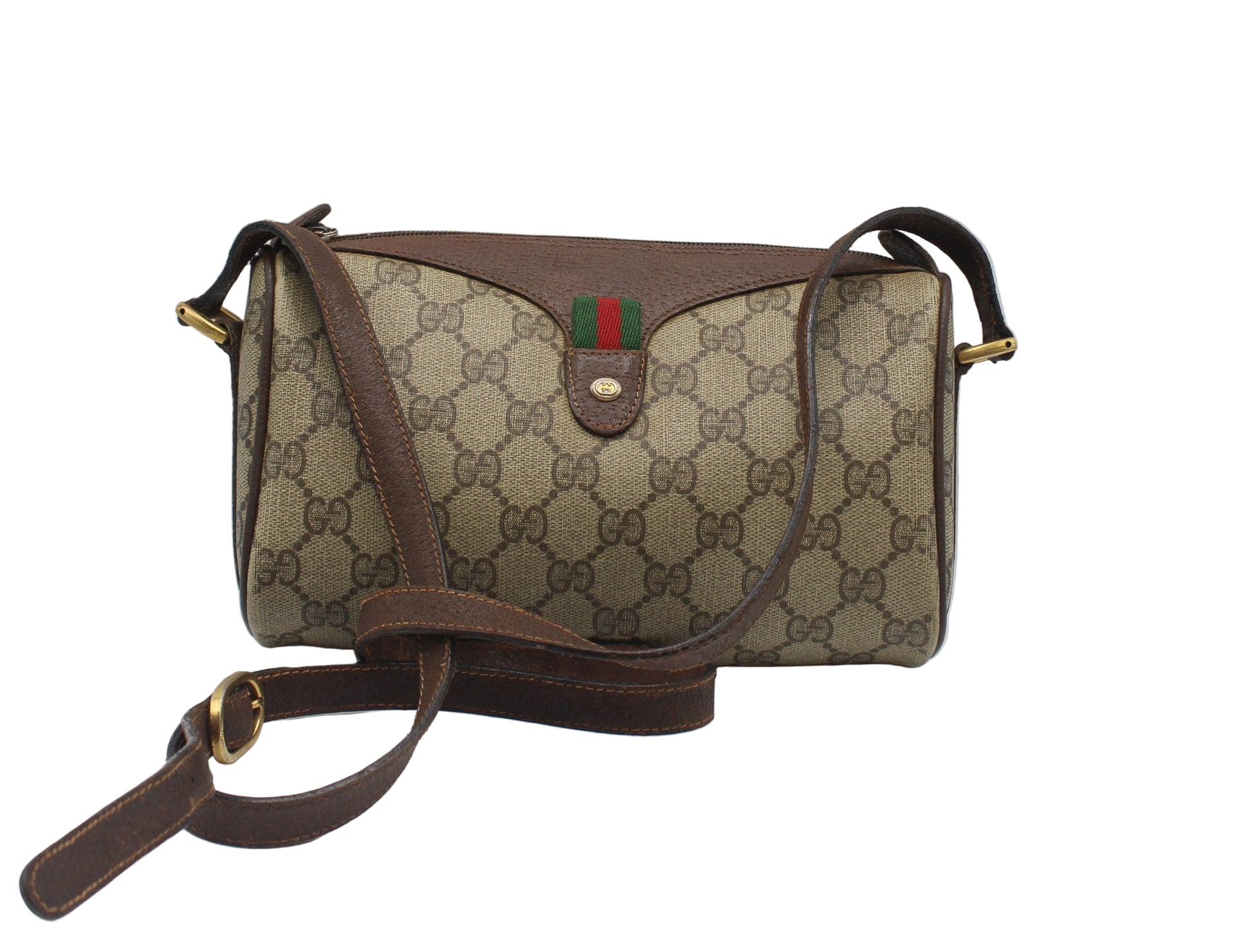 Gucci Brown GG Supreme Coated Canvas Leather Trim Crossbody Bag