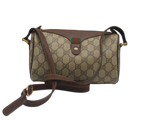 Gucci Brown GG Supreme Coated Canvas Leather Trim Crossbody Bag
