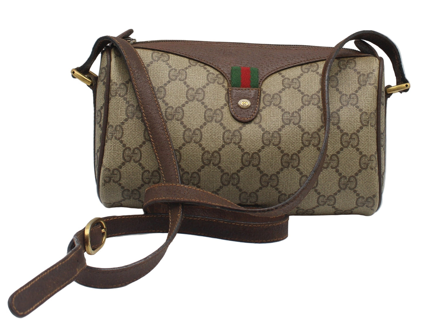 Gucci Brown GG Supreme Coated Canvas Leather Trim Crossbody Bag