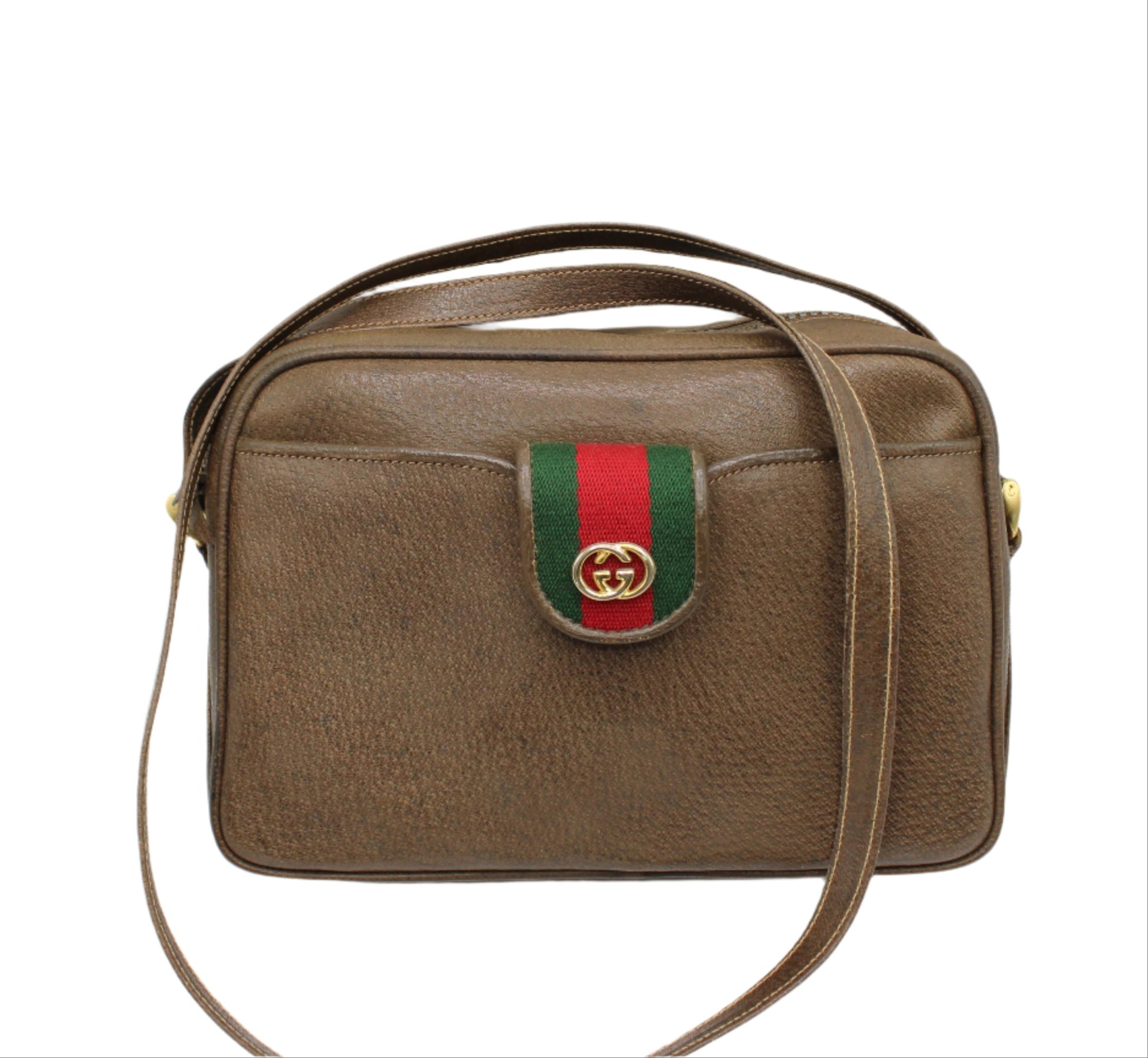 Gucci Brown Leather Marmont Crossbody Bag Removable Pouch