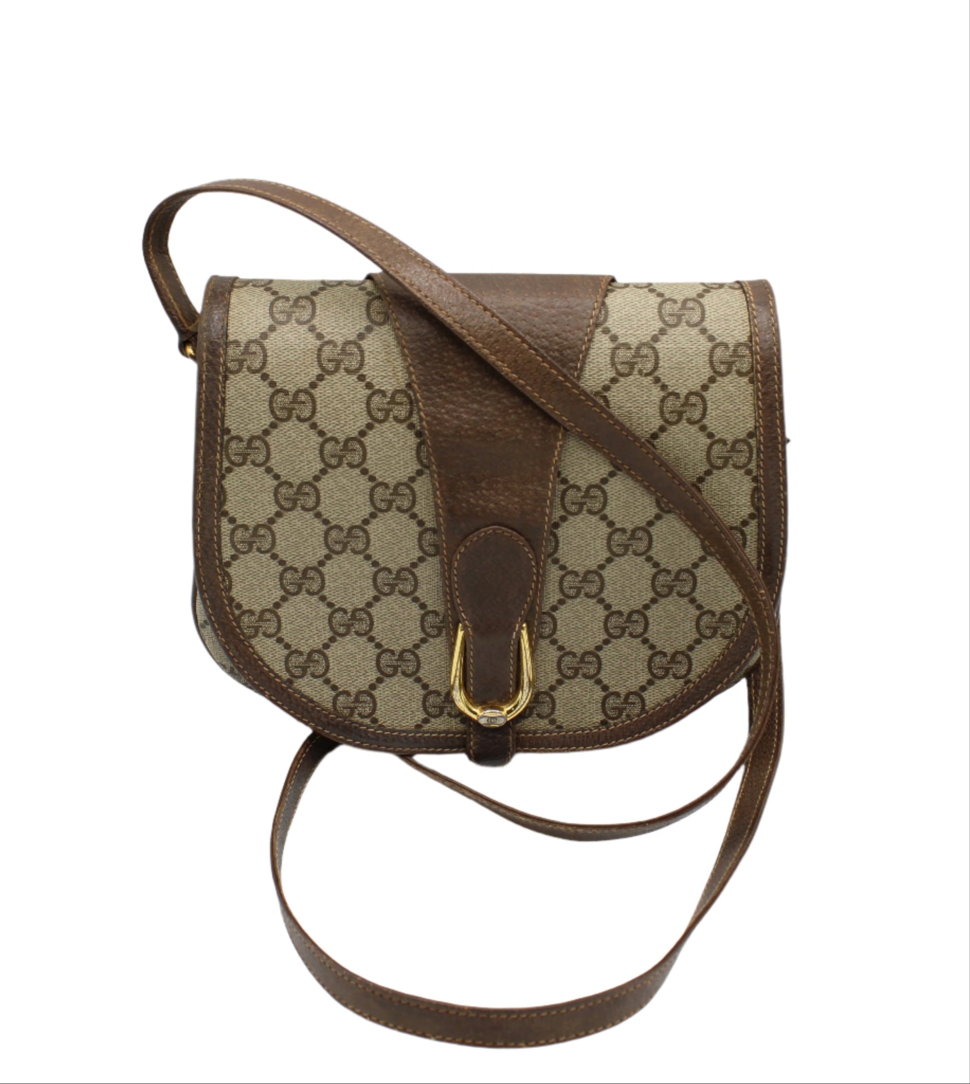 Gucci GG Canvas Brown Leather Crossbody Bag