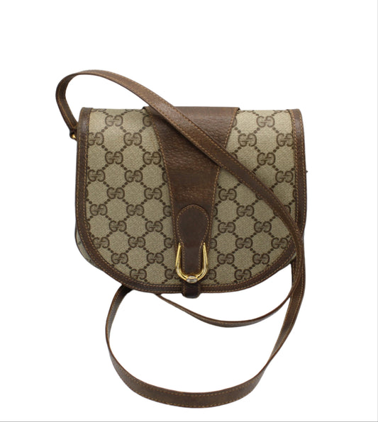 Gucci GG Canvas Brown Leather Crossbody Bag