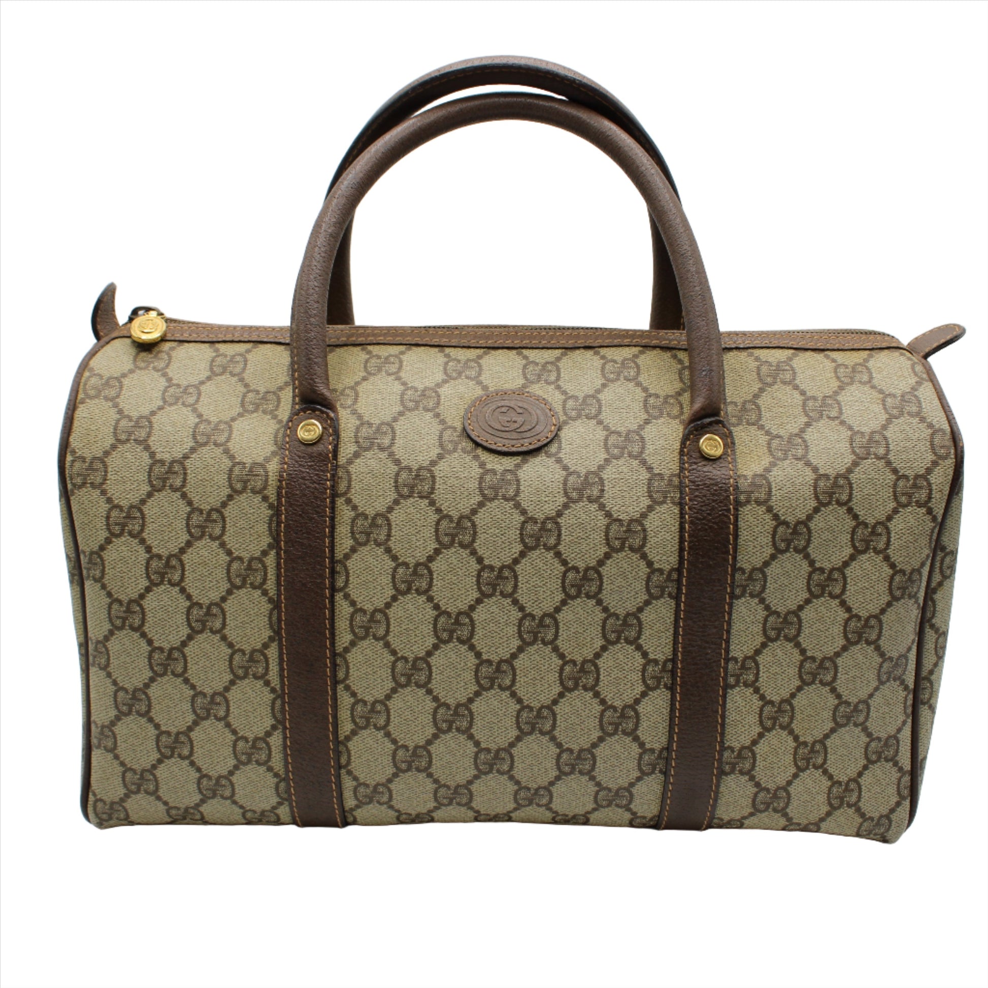 Gucci Ophidia GG Brown Canvas and Leather Boston Bag full view