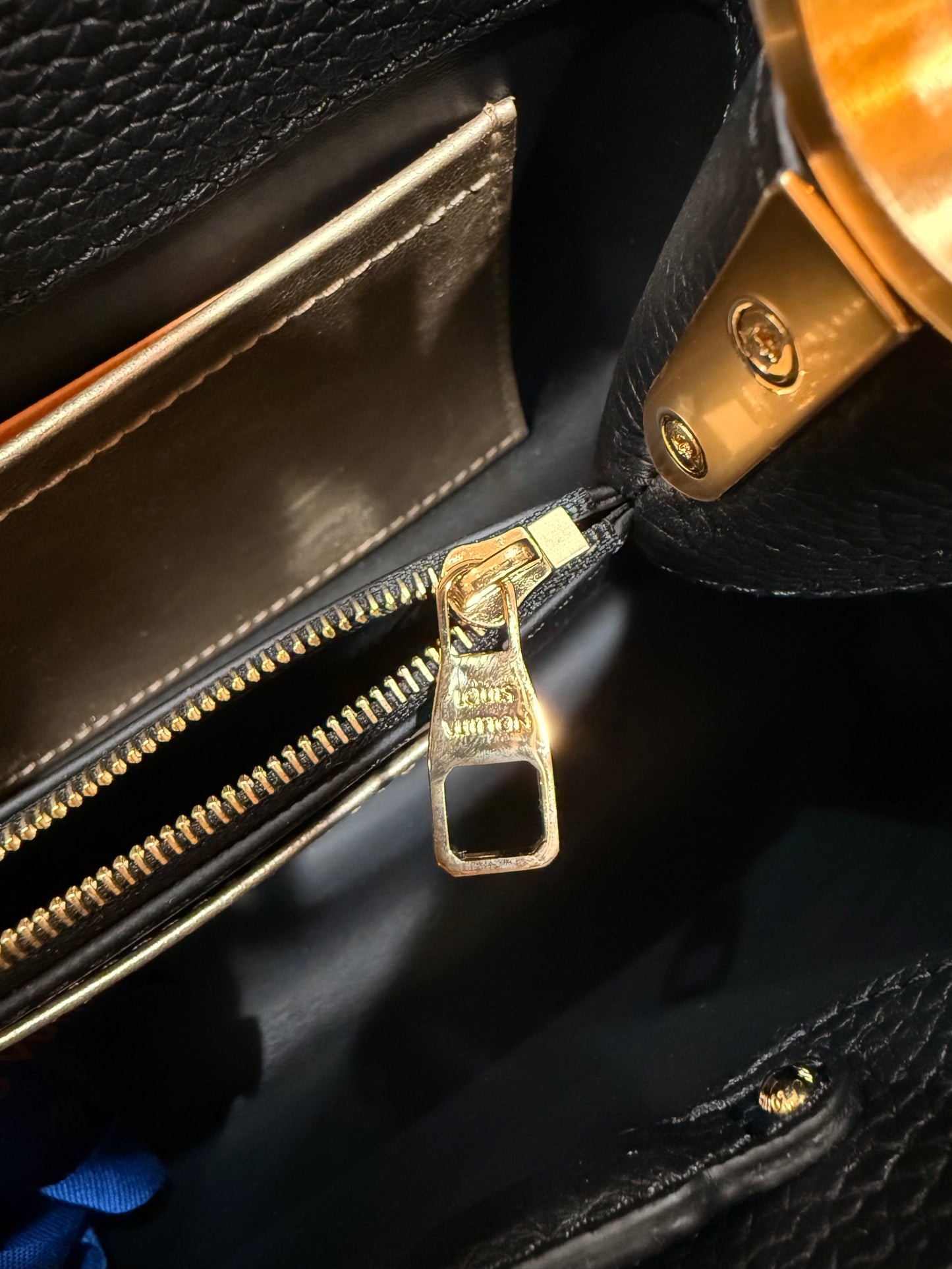 Louis Vuitton Black Taurillon Leather Capucines MM Chain On You Bag