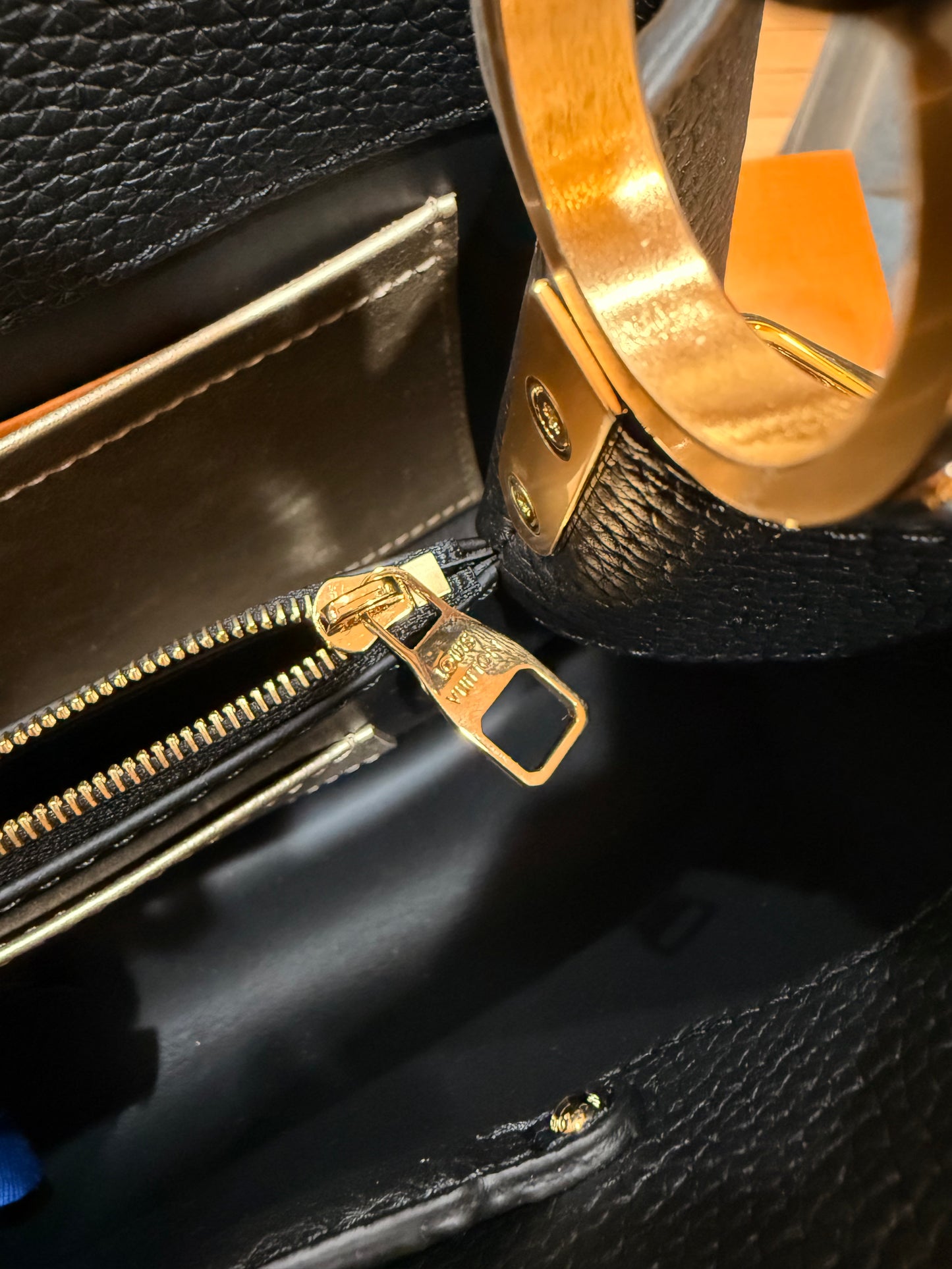 Louis Vuitton Black Taurillon Leather Capucines MM Chain On You Bag