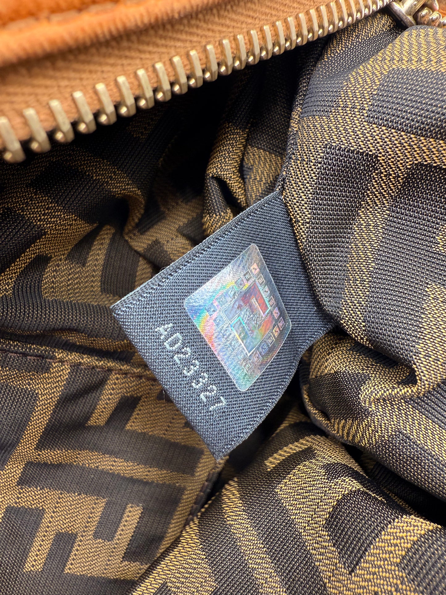 Fendi Cognac Leather Baby Spy Woven Satchel