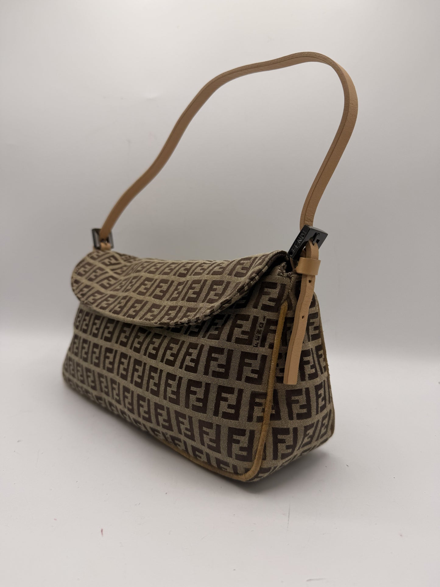 Fendi Brown Zucca Zucchino Canvas Shoulder Bag