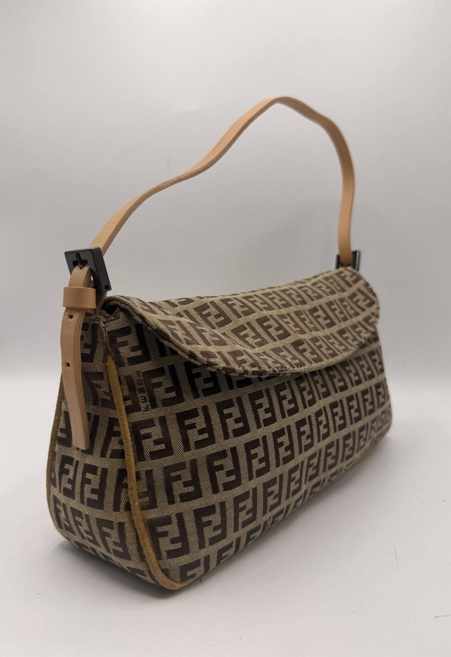 Fendi Brown Zucca Zucchino Canvas Shoulder Bag