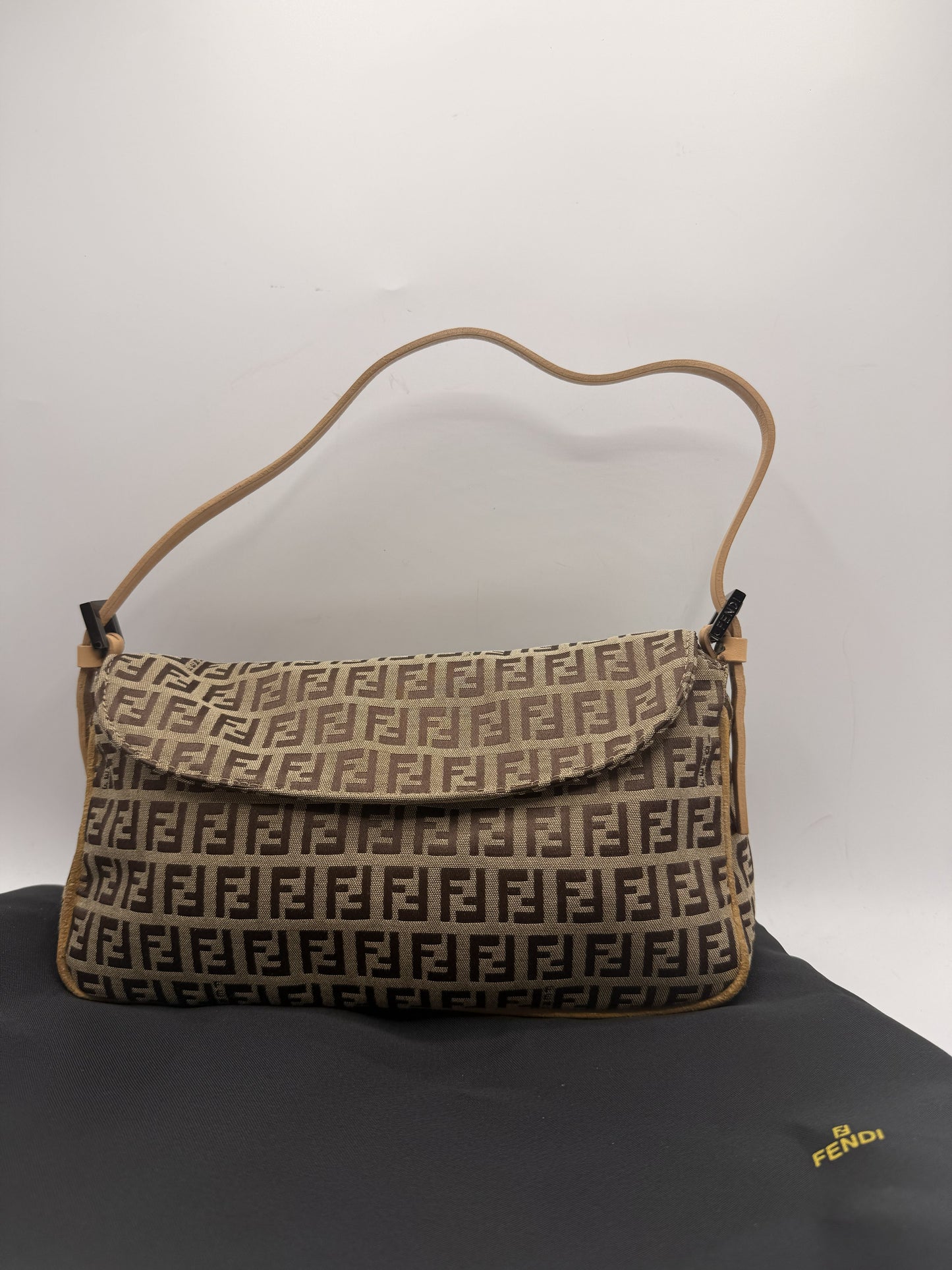 Fendi Brown Zucca Zucchino Canvas Shoulder Bag