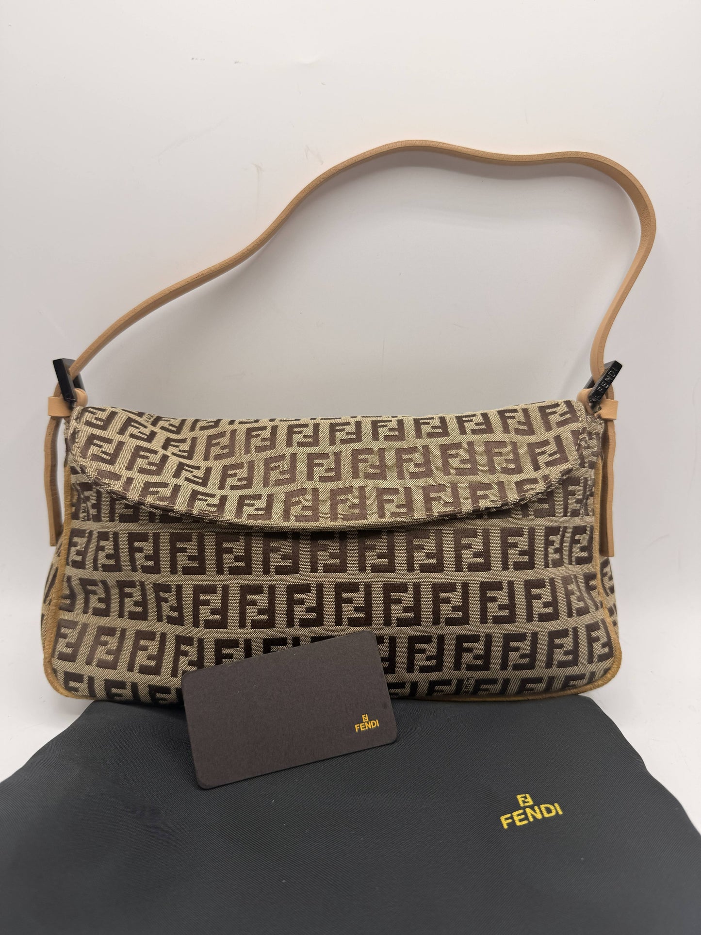 Fendi Brown Zucca Zucchino Canvas Shoulder Bag