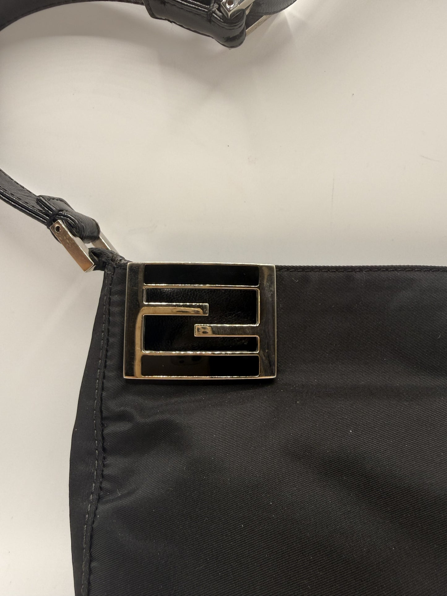 Fendi Black Nylon Leather FF Logo Shoulder Bag