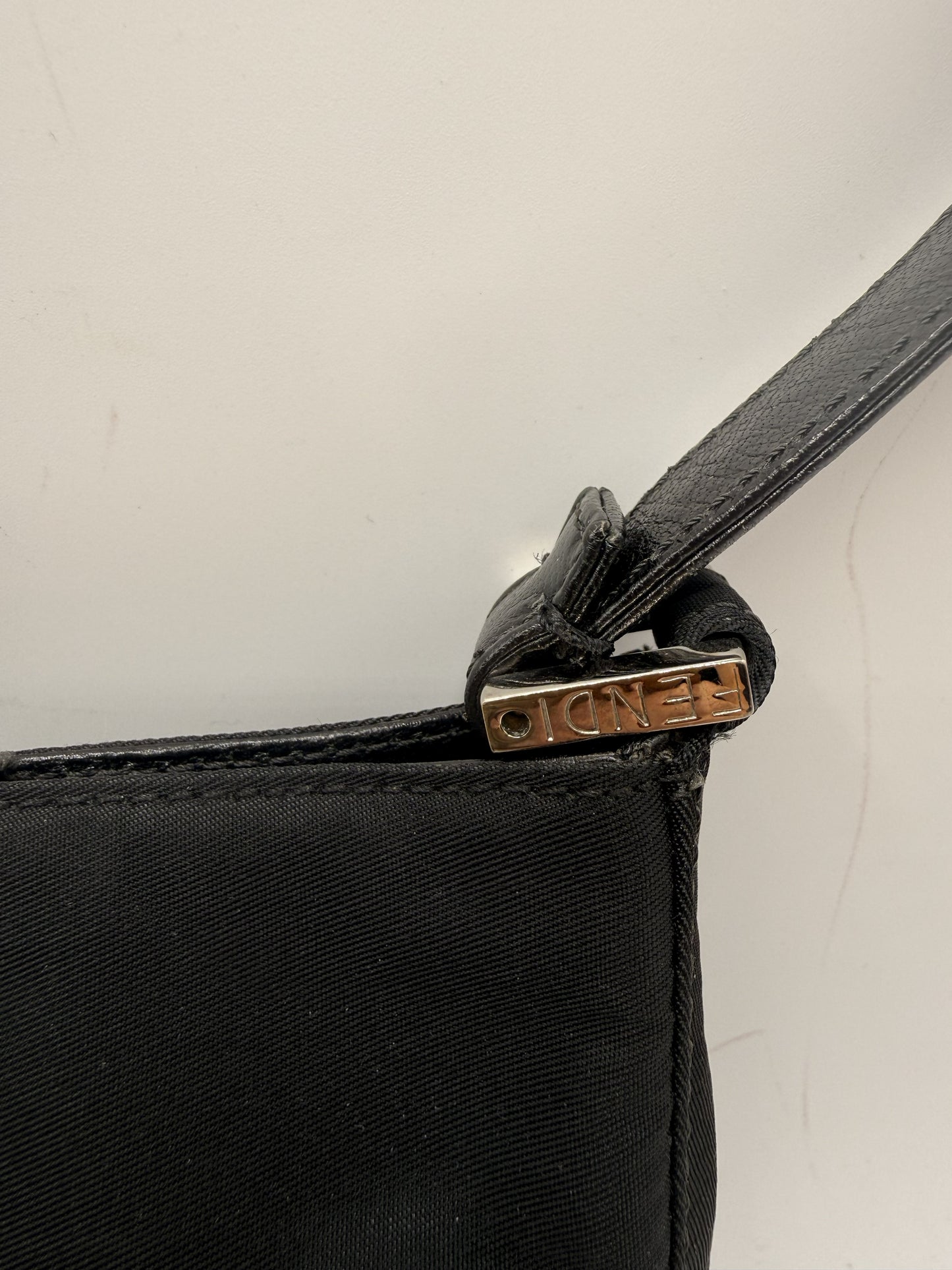 Fendi Black Nylon Leather FF Logo Shoulder Bag