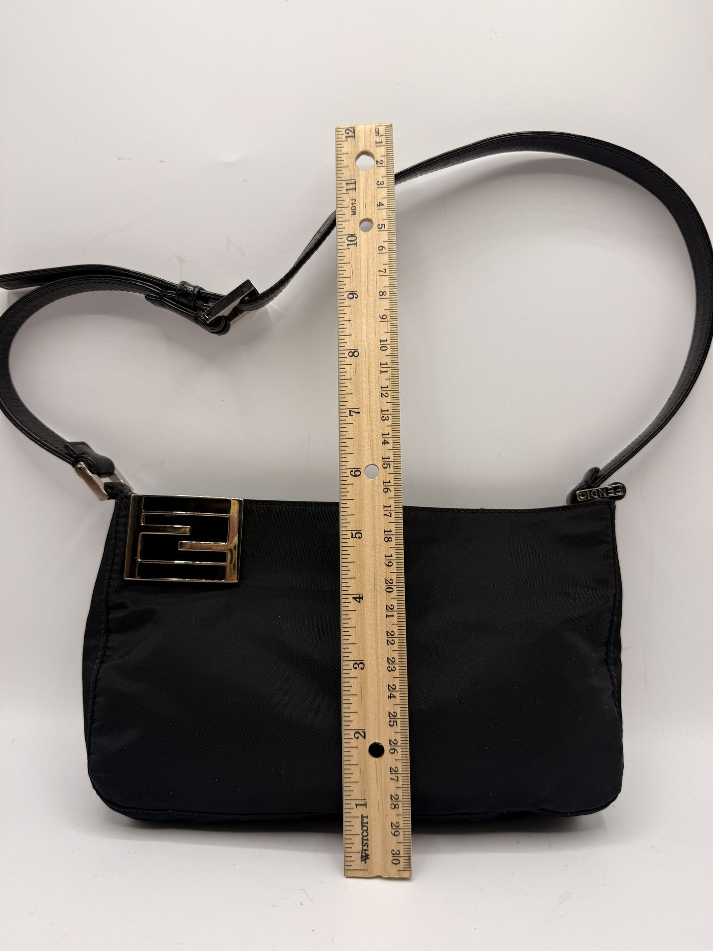Fendi Black Nylon Leather FF Logo Shoulder Bag