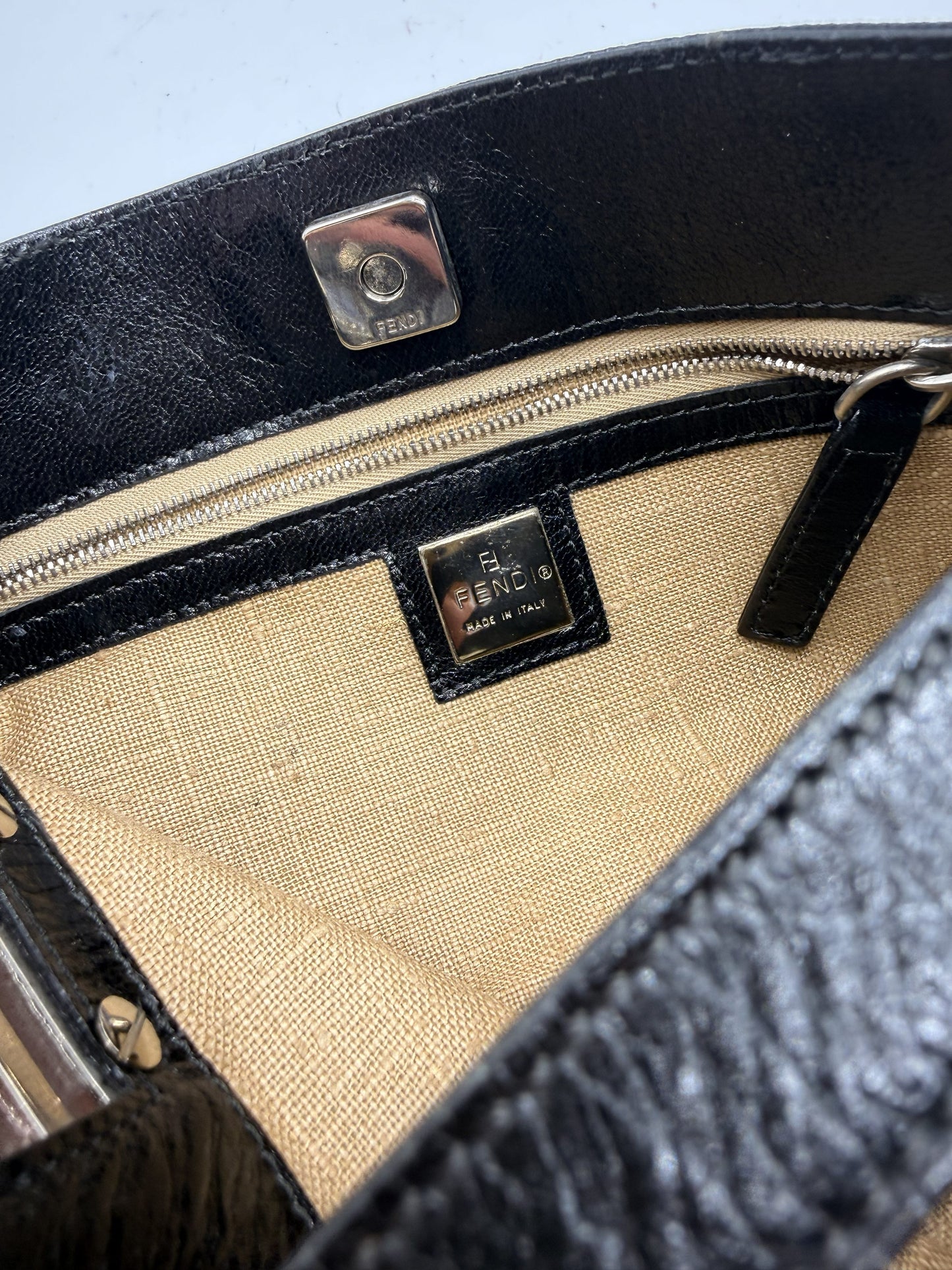 Fendi Black Nylon Leather FF Logo Shoulder Bag