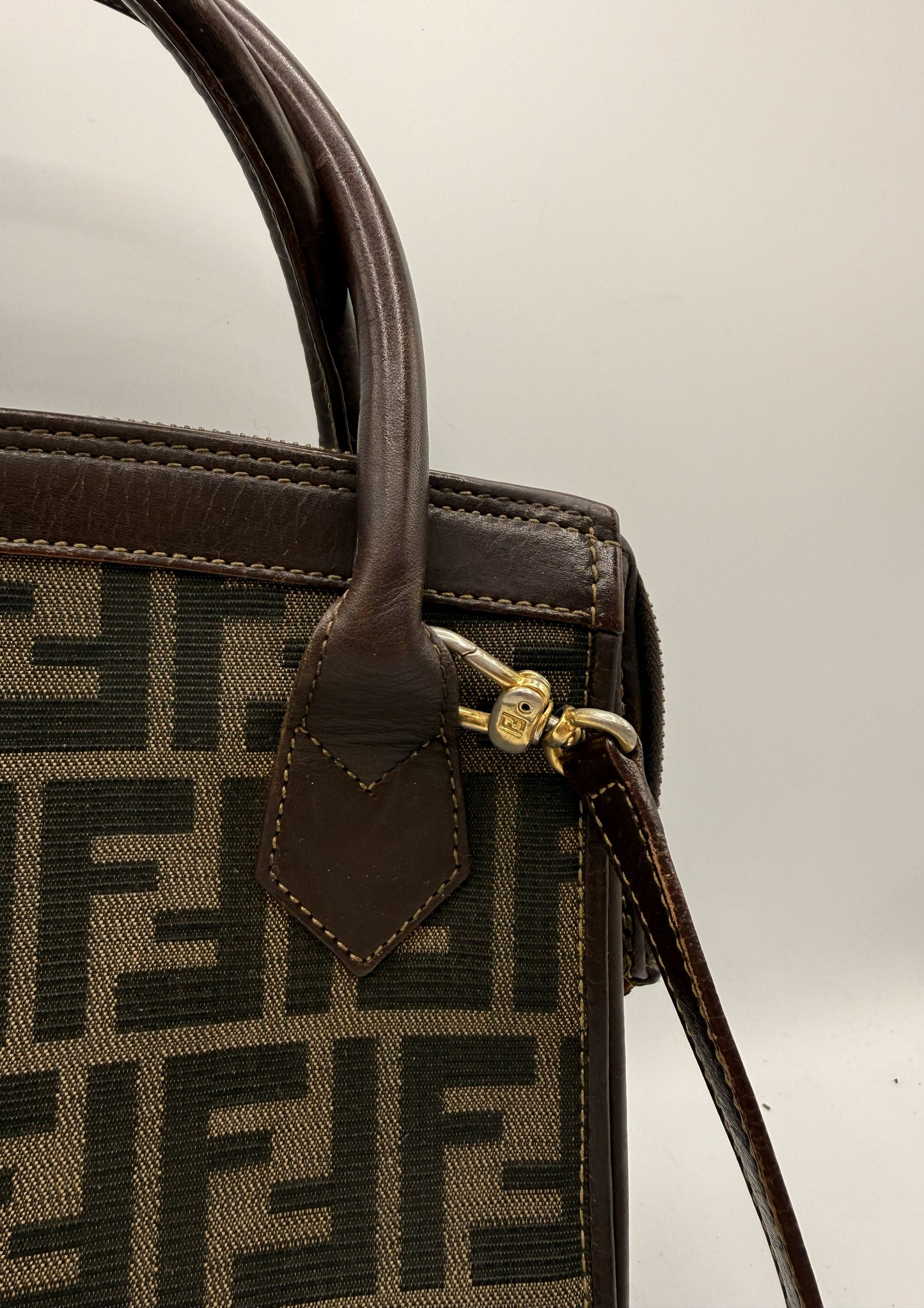 Fendi Brown Zucca Canvas Leather Tote Bag