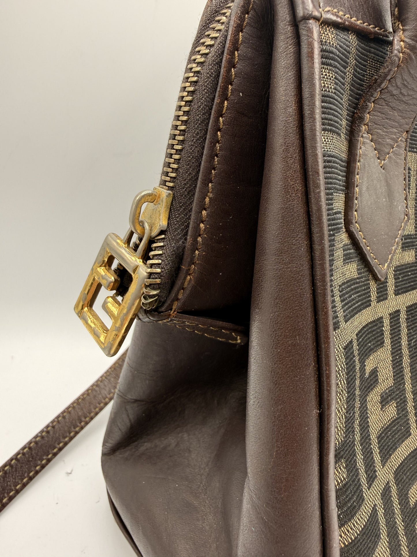 Fendi Brown Zucca Canvas Leather Tote Bag