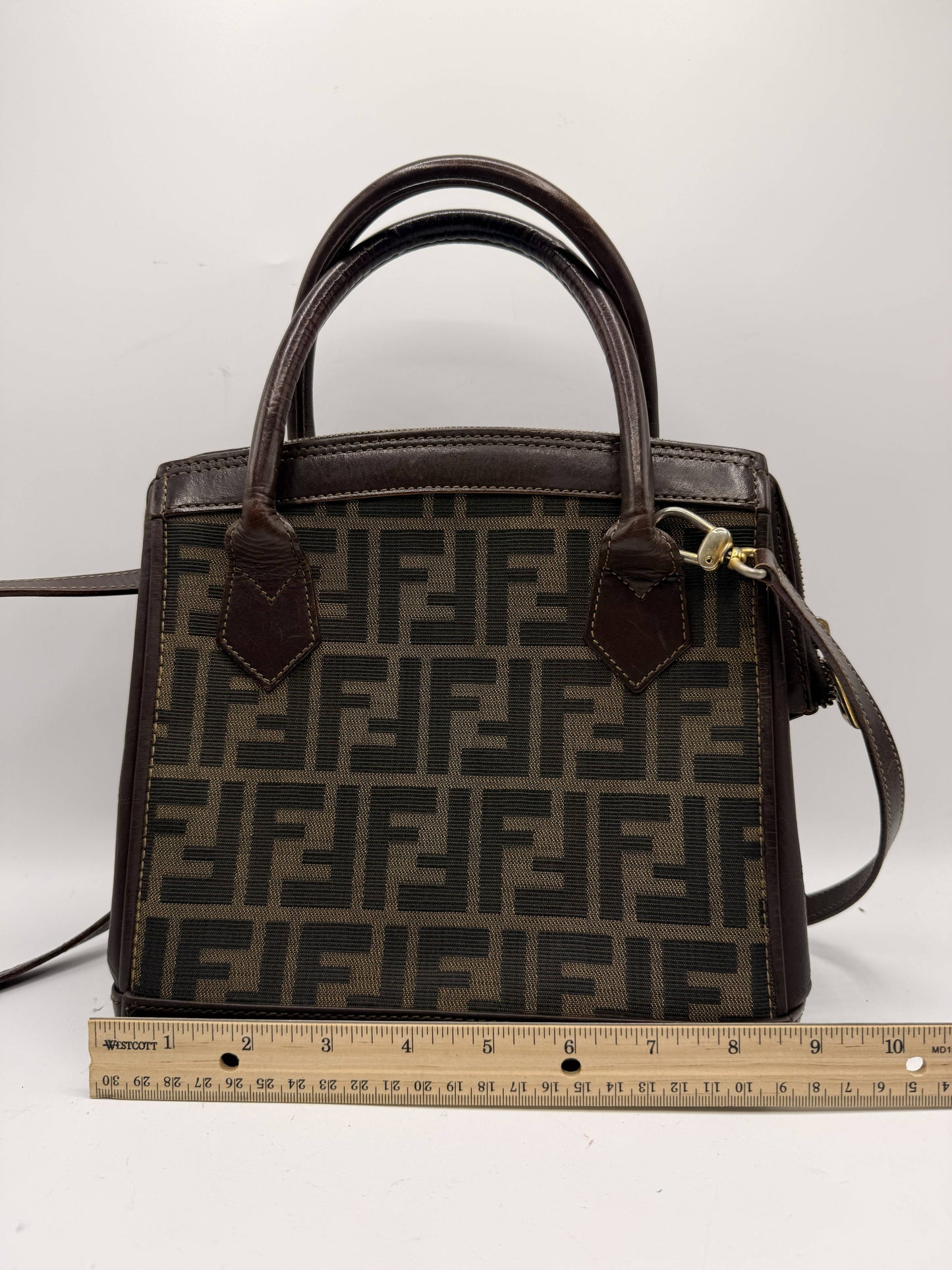 Fendi Brown Zucca Canvas Leather Tote Bag