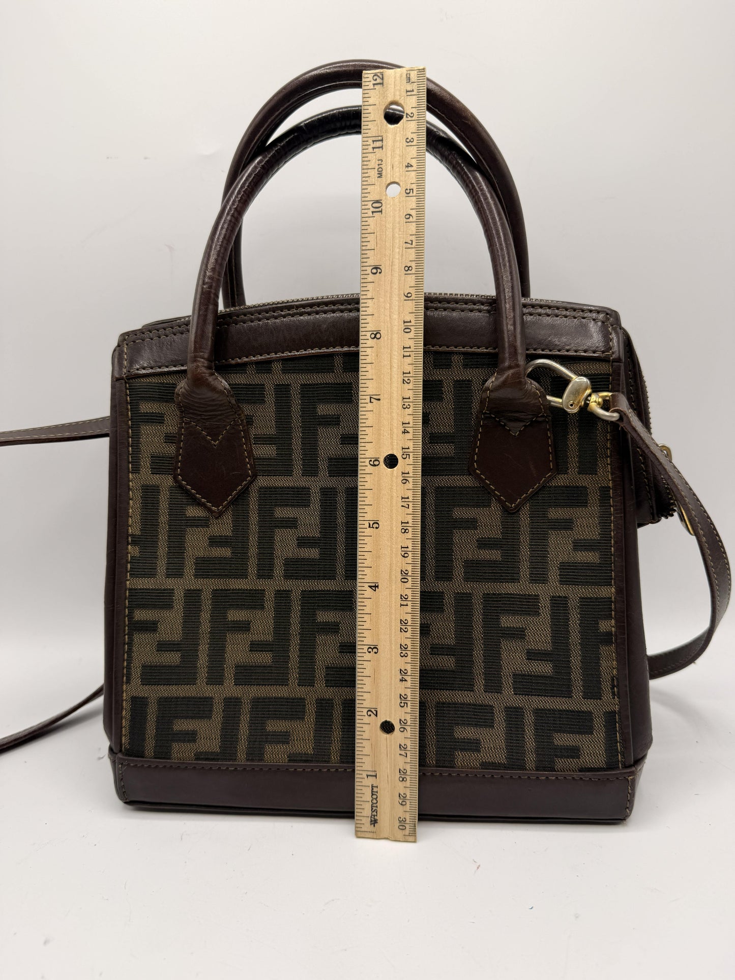 Fendi Brown Zucca Canvas Leather Tote Bag