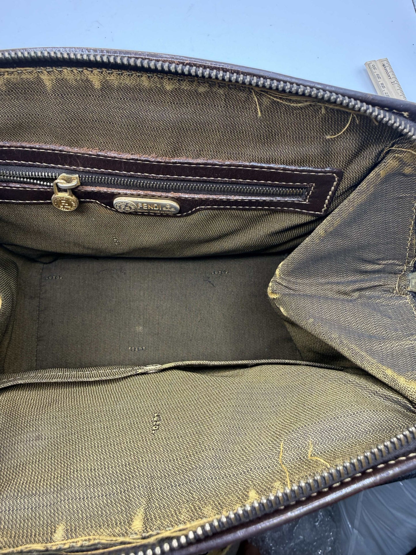 Fendi Brown Zucca Canvas Leather Tote Bag