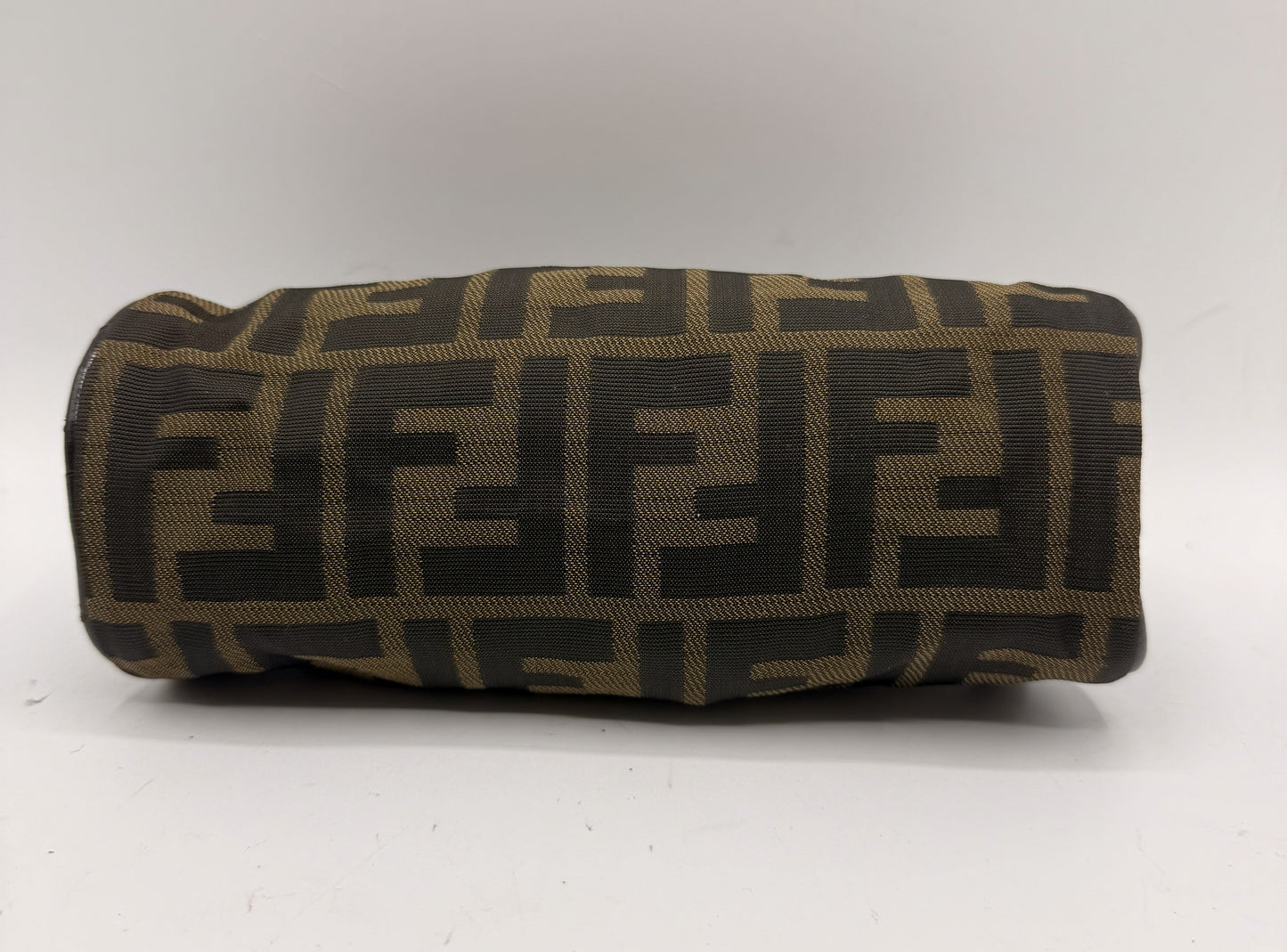 Fendi Brown Zucca Canvas Leather Handle Cylinder Pouch Bag #4