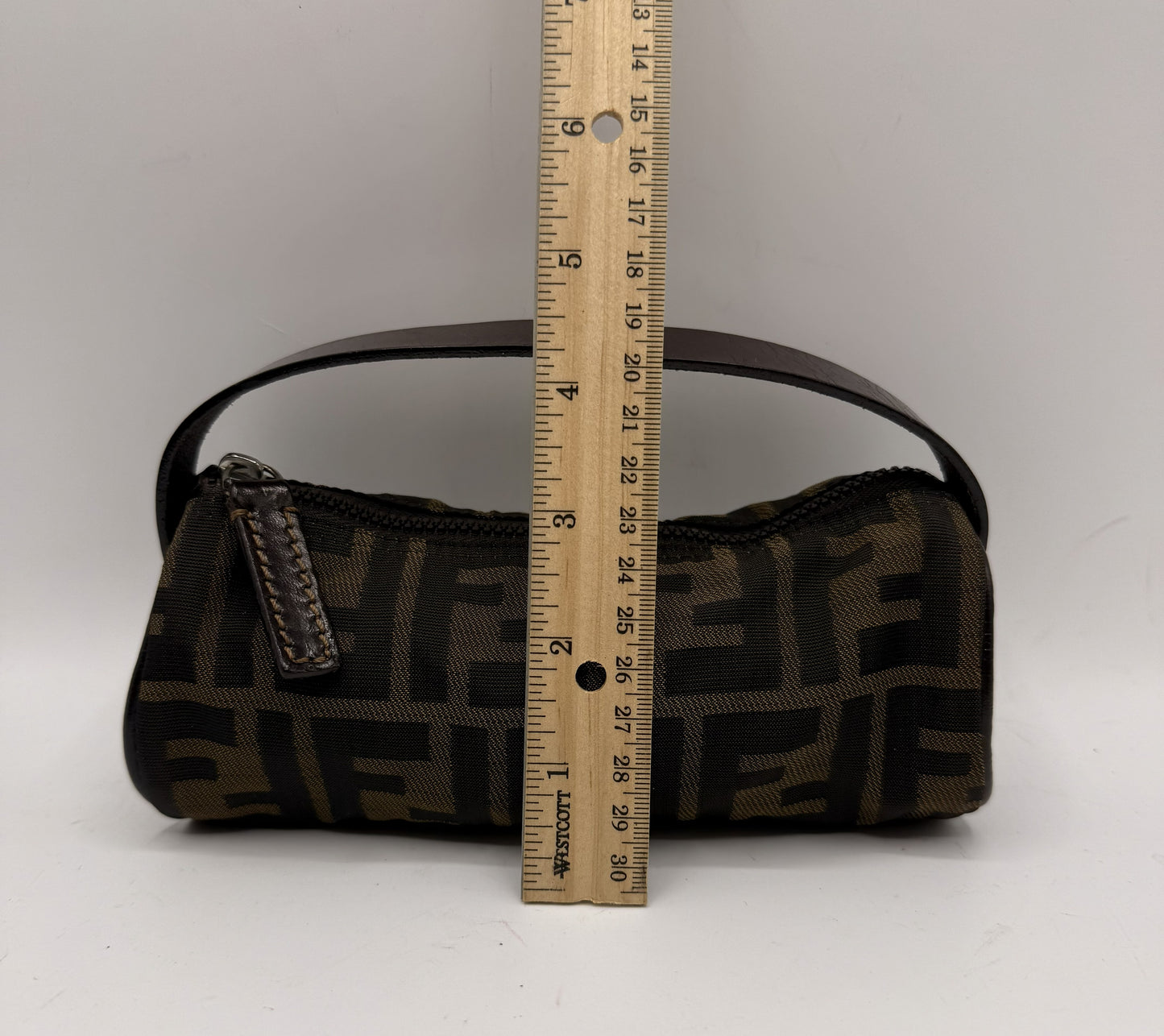 Fendi Brown Zucca Canvas Leather Handle Cylinder Pouch Bag #4
