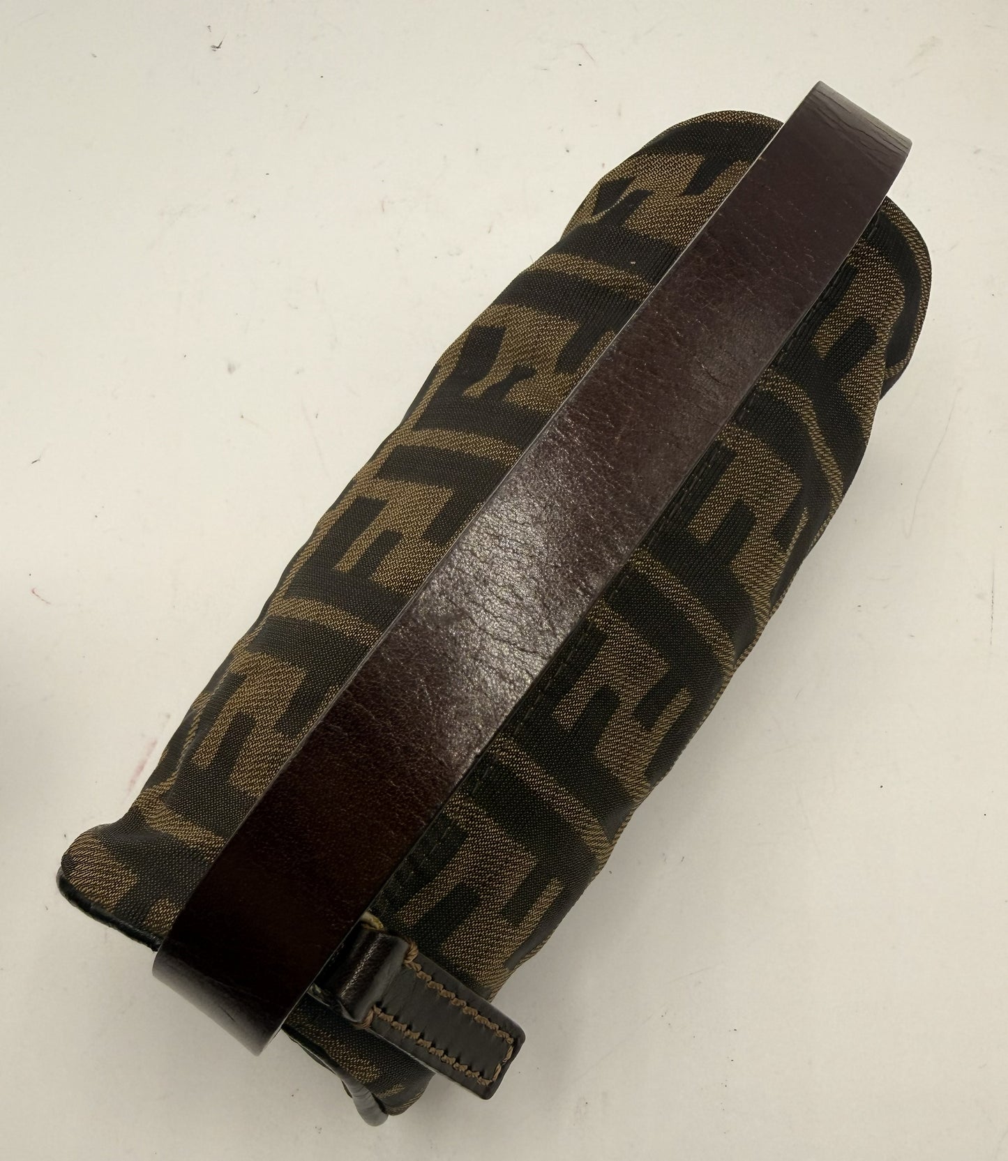 Fendi Brown Zucca Canvas Leather Handle Cylinder Pouch Bag #4