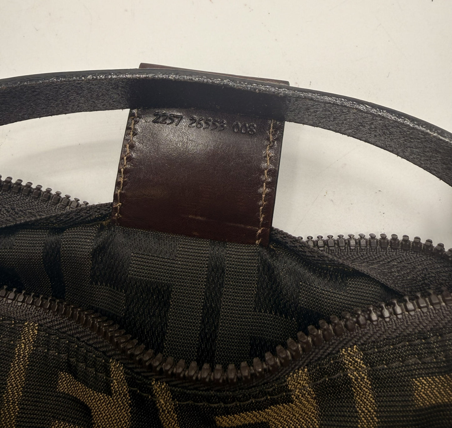 Fendi Brown Zucca Canvas Leather Handle Cylinder Pouch Bag #4
