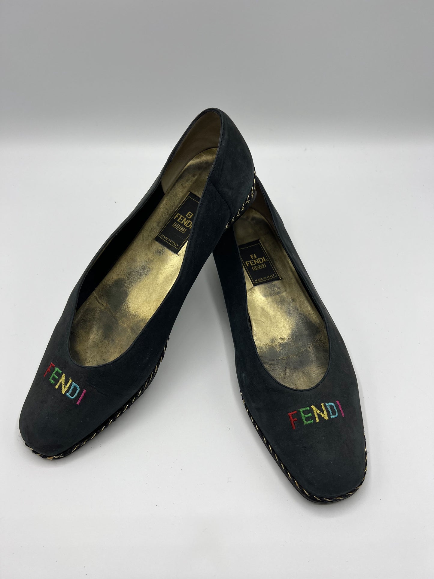 Fendi Blue Leather Espadrille Wedges Shoes