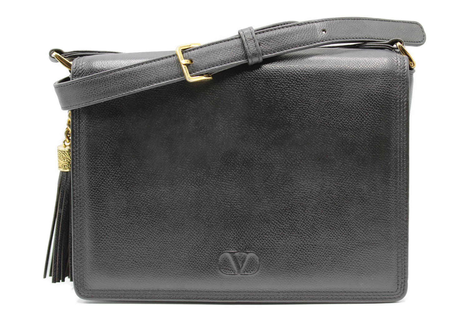 Valentino Garavani Black Leather Crossbody V Logo Bag Vintage