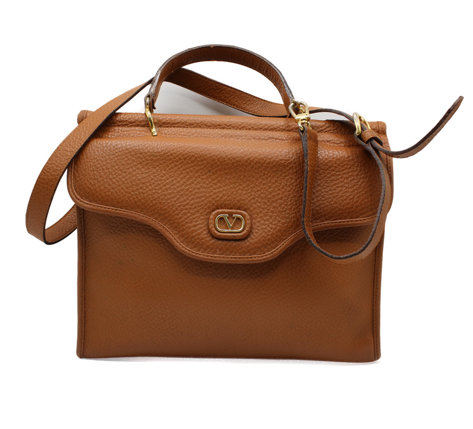 Valentino Garavani V Logo Tan Leather Crossbody Bag 