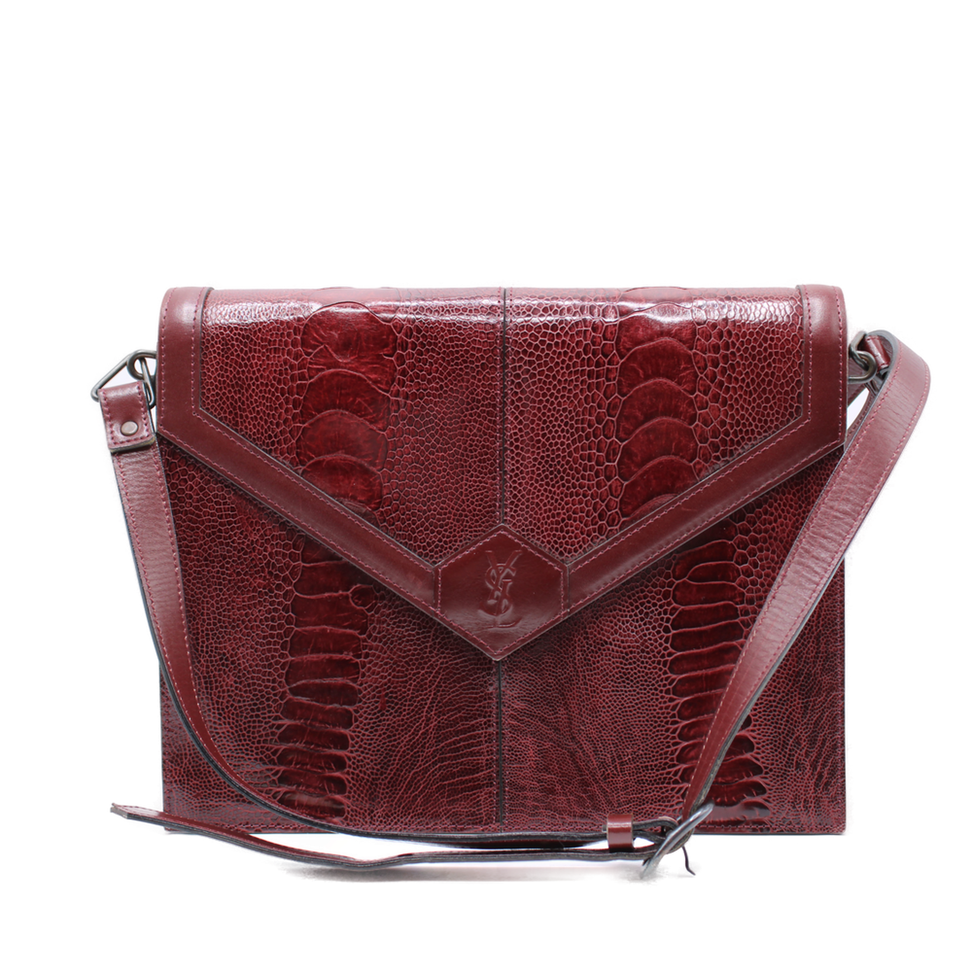 Yves Saint Laurent Burgundy Ostrich Leg Crossbody Bag 