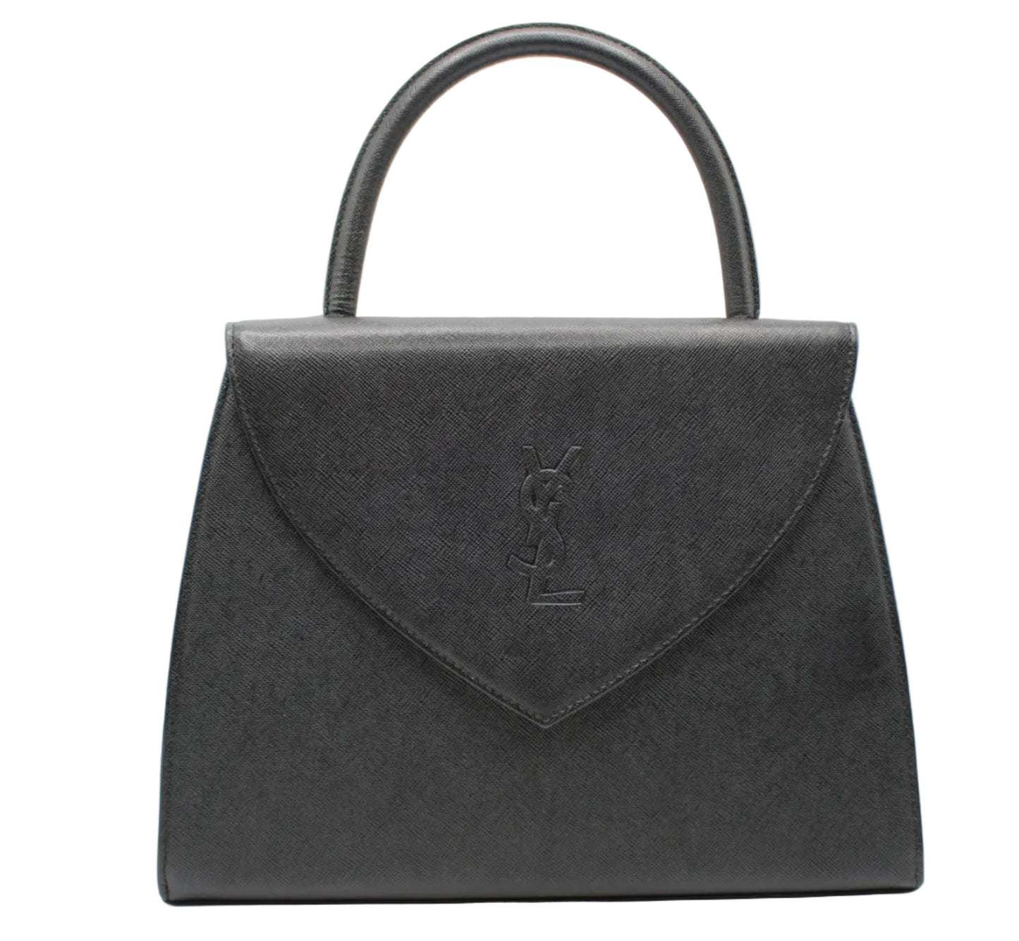 Yves Saint Laurent Black Leather Embossed Flap Top Handle Bag