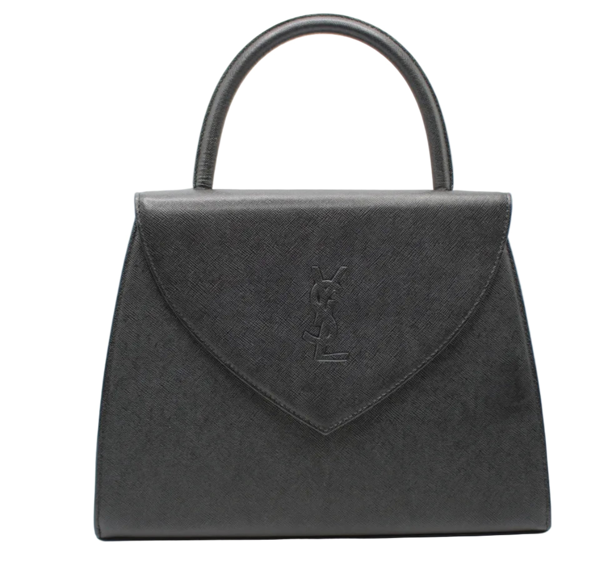 Yves Saint Laurent Black Leather Embossed Flap Top Handle Bag