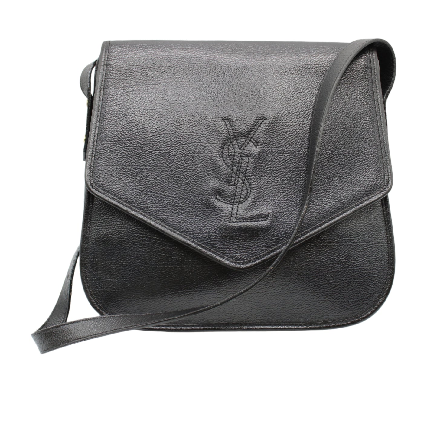 Yves Saint Laurent Black Leather Flap Crossbody Bag YSL Logo