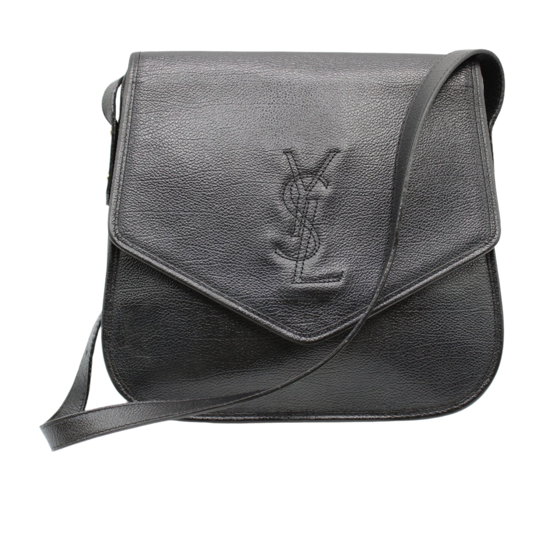 Yves Saint Laurent Black Leather Flap Crossbody Bag YSL Logo