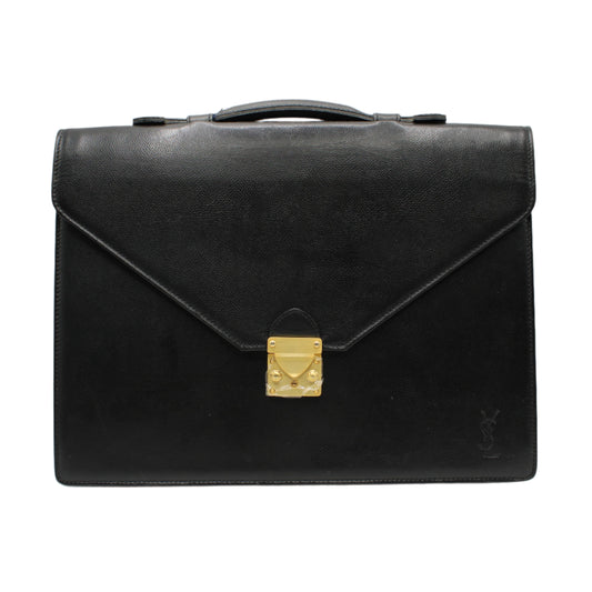 Yves Saint Laurent Black Leather Gold-Lock Briefcase Bag