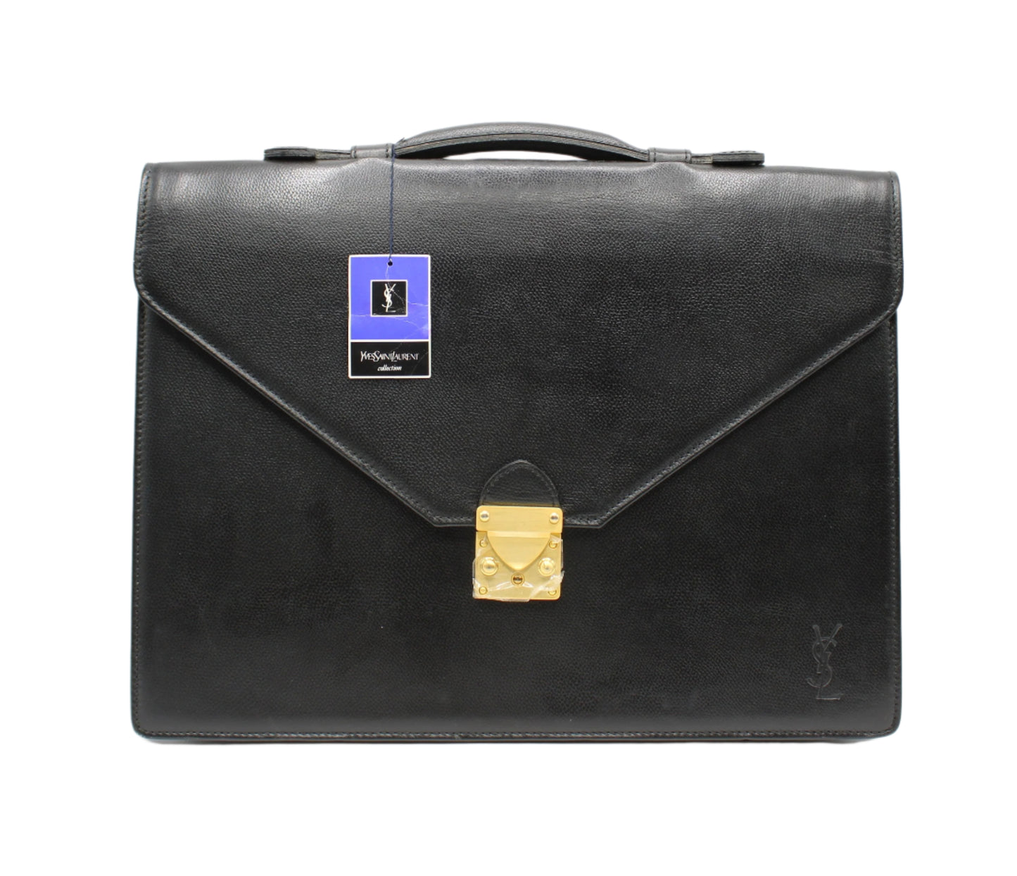 Yves Saint Laurent Black Leather Gold-Lock Briefcase Bag with tag
