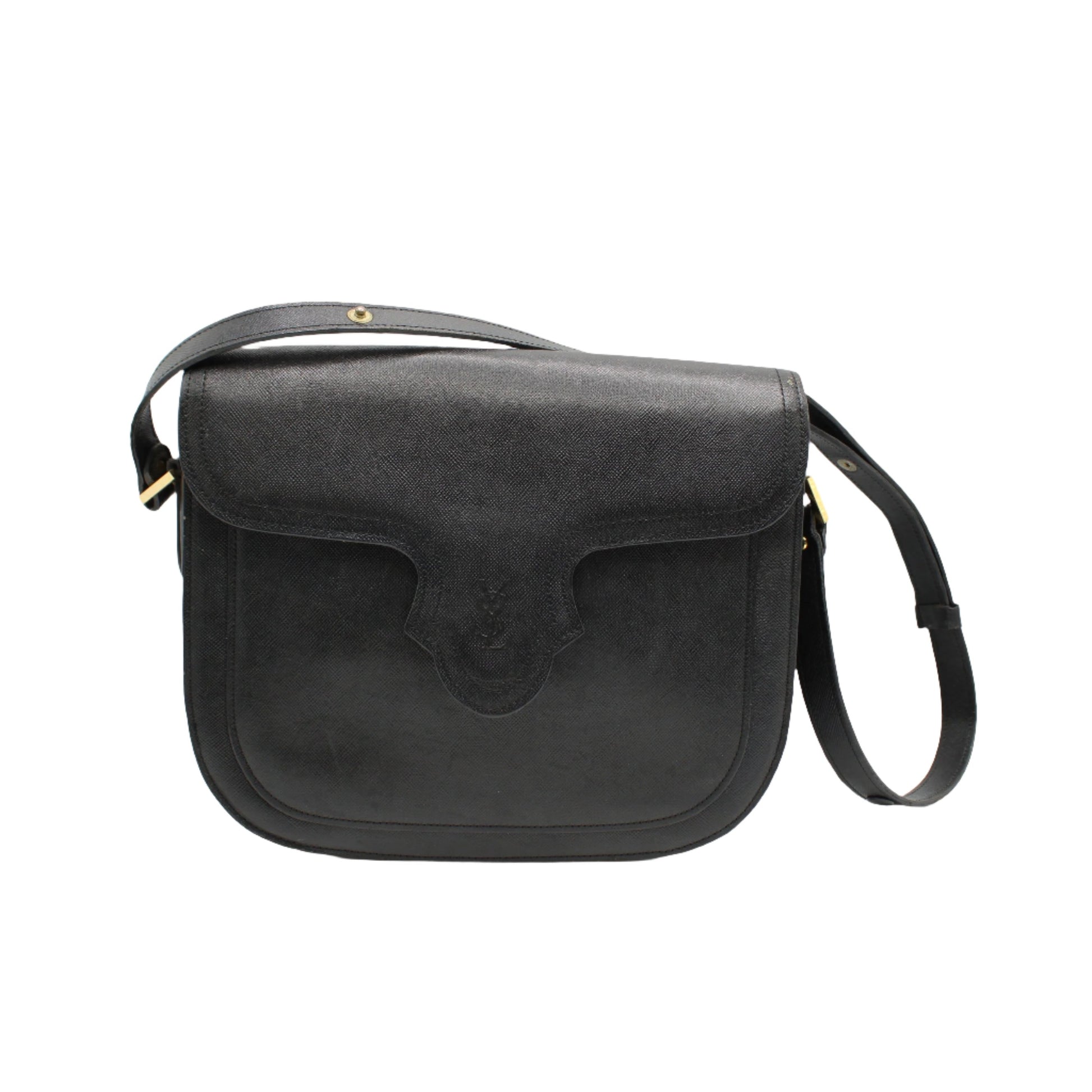 Yves Saint Laurent Black Leather Logo-Embossed Crossbody Bag
