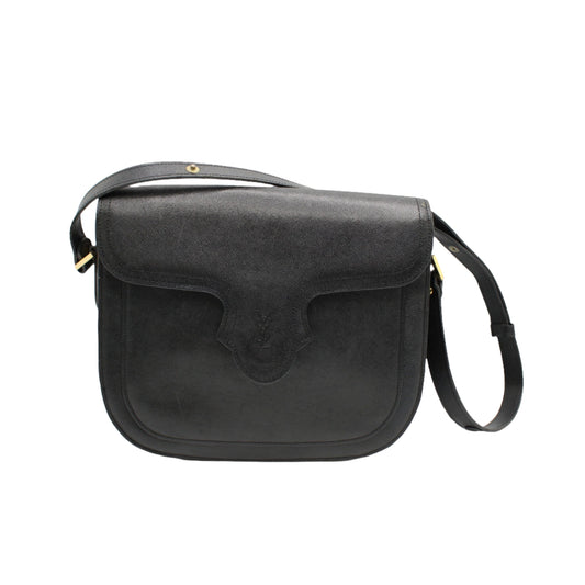 Yves Saint Laurent Black Leather Logo-Embossed Crossbody Bag