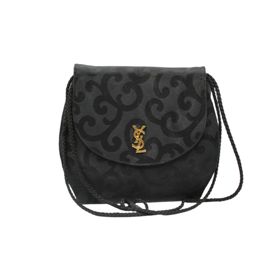 Yves Saint Laurent Black Satin Scroll Pattern Crossbody Shoulder Bag