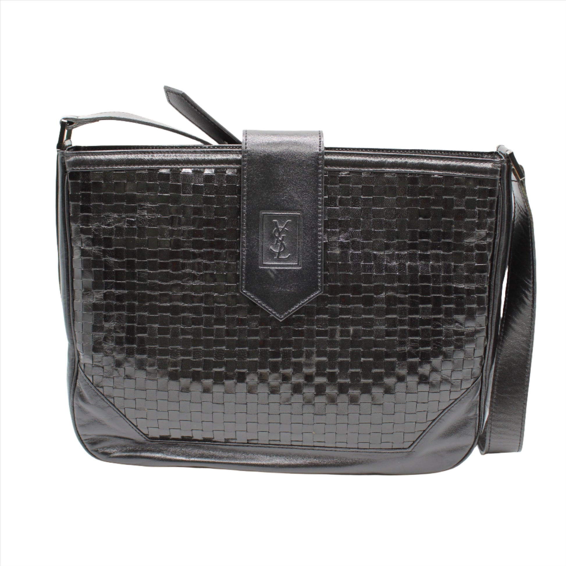 Yves Saint Laurent Black Woven Leather Crossbody Bag