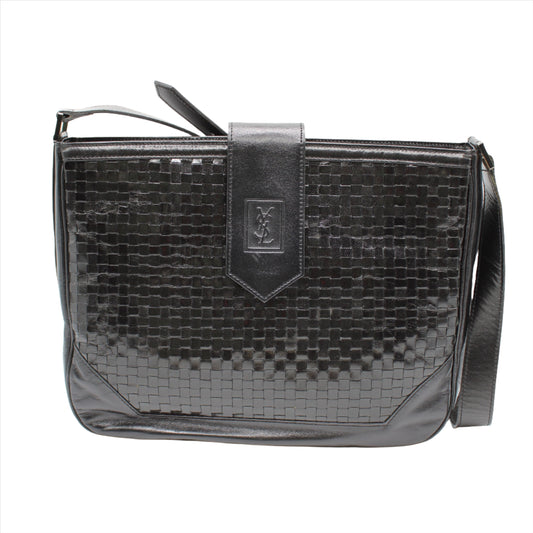 Yves Saint Laurent Black Woven Leather Crossbody Bag