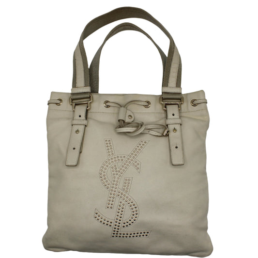 Yves Saint Laurent Off-White Leather Studded Kahala Tote Bag