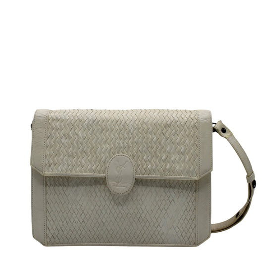 Yves Saint Laurent White Woven Leather Handbag