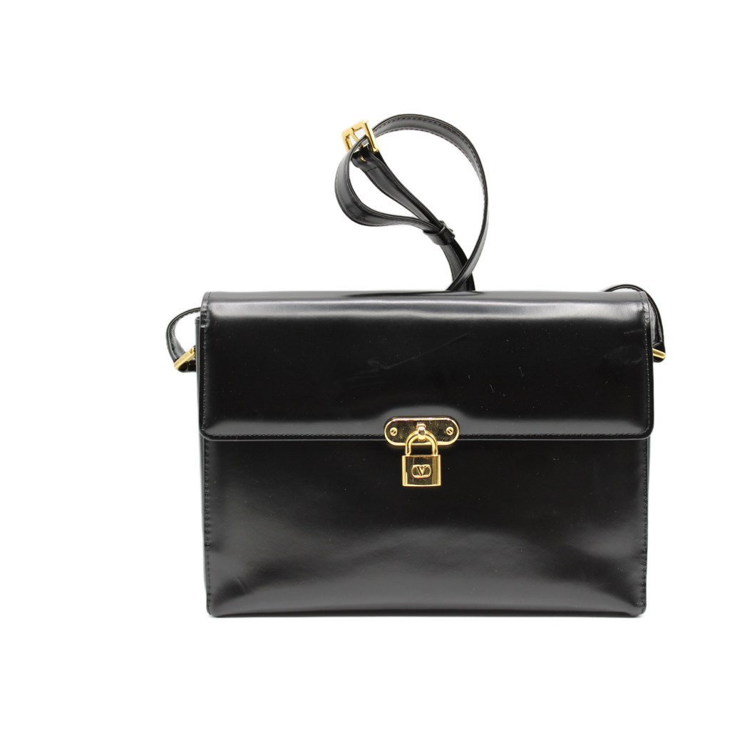 Valentino Garavani Vsling Black Leather Crossbody Bag Lock Charm